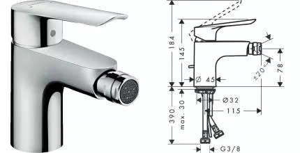 Смеситель для биде «Hansgrohe» Logis E 71232000 с донным клапаном хром