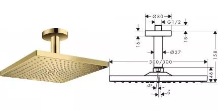 Верхний душ «Hansgrohe» Raindance E 26250990 полированное золото