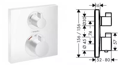15714700 HG Ecostat Square термостатический смеситель для душа (внешняя часть) · Hansgrohe, 15714700