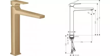 Смеситель для раковины «Hansgrohe» Metropol 32512140 с донным клапаном шлифованная бронза