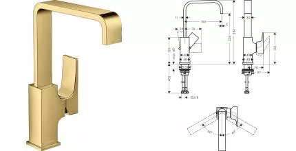 Смеситель для раковины «Hansgrohe» Metropol 32511990 с донным клапаном полированное золото