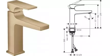 Смеситель для раковины «Hansgrohe» Metropol 32507140 с донным клапаном шлифованная бронза