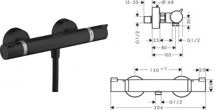 Смеситель для душа «Hansgrohe» Ecostat Comfort 13116670 с термостатом чёрный матовый