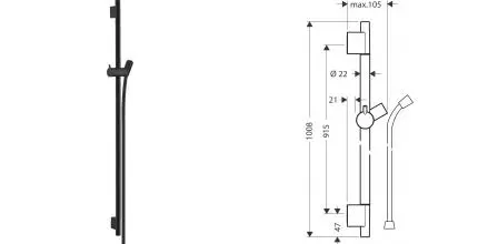 Штанга для душа «Hansgrohe» Unica S Puro 28631670 со шлангом 160 см чёрная матовая Штанга для душа «Hansgrohe» Unica S Puro 28631670 со шлангом 160 см чёрная матовая