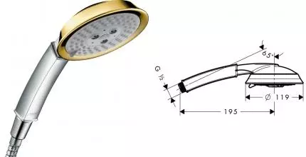 Ручная лейка «Hansgrohe» Raindance Classic 28548090 хром/золото Ручная лейка «Hansgrohe» Raindance Classic 28548090 хром/золото