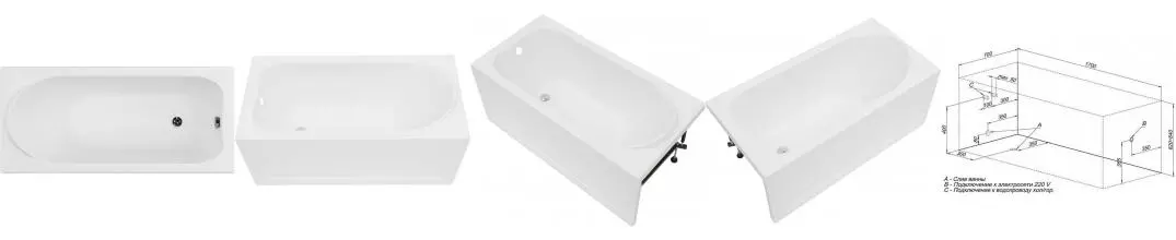 Ванна акриловая «Aquanet» Nord 170/70 New с каркасом без сифона белая