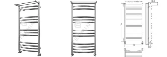 Водяной полотенцесушитель «Terminus» Енисей П13 53/110 хром с полкой