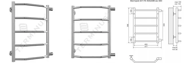 Водяной полотенцесушитель «Terminus» Виктория П5 48/60 мо 50 хром универсальный