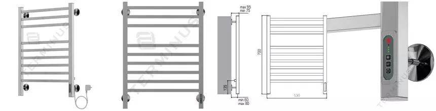Электрический полотенцесушитель «Terminus» Ватикан П9 53/70 хром правый Электрический полотенцесушитель «Terminus» Ватикан П9 53/70 хром правый