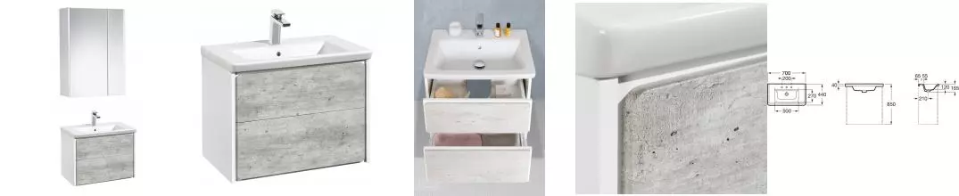 Мебель для ванной подвесная «Roca» Ronda 70 бетон/белая