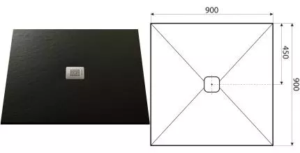 Душевой поддон «Acquabella» Base Slate 90/90 тонкий из литьевого мрамора квадратный с сифоном Negro