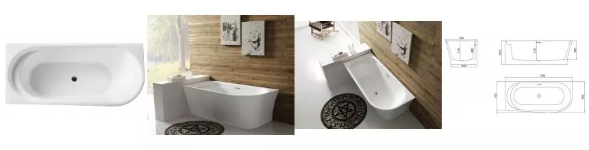 Ванна акриловая «Belbagno» BB410 170/78 с донным клапаном с ножками без сифона белая левая