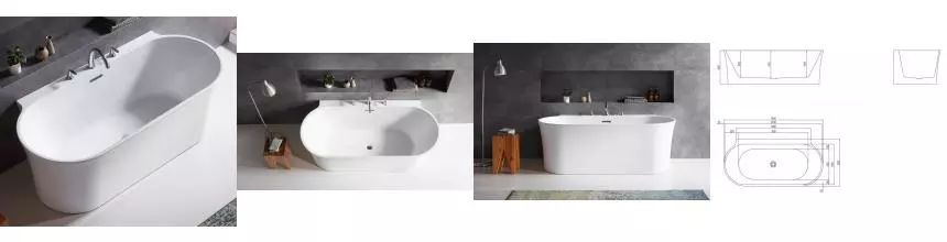 Ванна акриловая «Belbagno» BB409 150/80 с донным клапаном с ножками без сифона белая