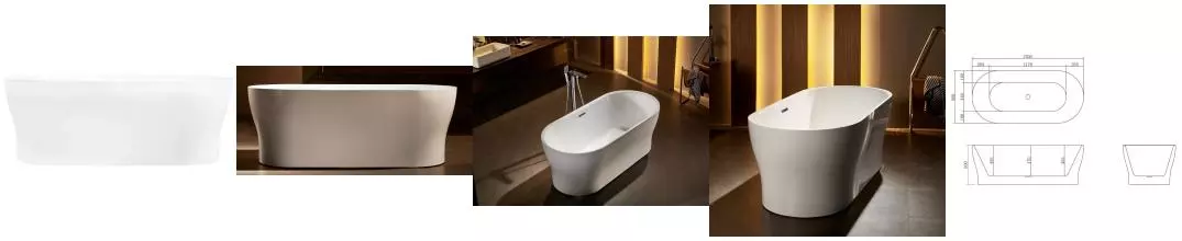 Ванна акриловая «Belbagno» BB405 170/80 с ножками с сифоном белая Ванна акриловая «Belbagno» BB405 170/80 с ножками с сифоном белая