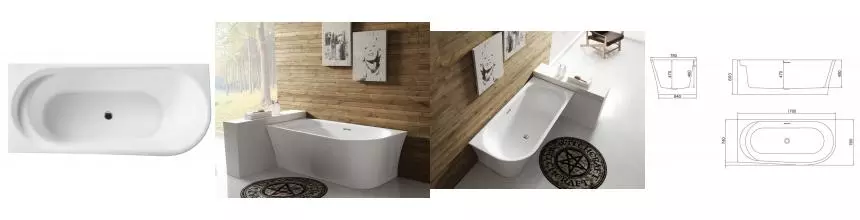 Ванна акриловая «Belbagno» BB410 170/78 с донным клапаном с ножками без сифона белая правая