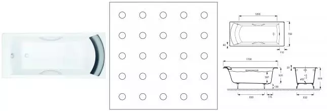 Ванна чугунная «Jacob Delafon» Biove 170/75 E2938 без опор без сифона с отверстиями белая Ванна чугунная «Jacob Delafon» Biove 170/75 E2938 без опор без сифона с отверстиями белая