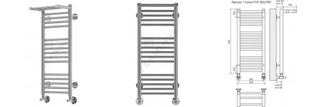 Водяной полотенцесушитель «Terminus» Аврора П16 33/78 хром с полкой