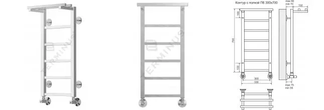 Водяной полотенцесушитель «Terminus» Контур П6 33/70 хром с полкой