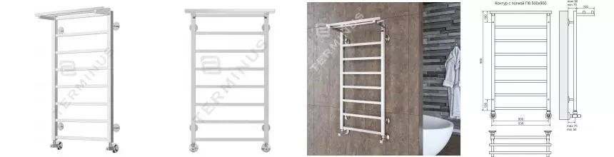 Водяной полотенцесушитель «Terminus» Контур П8 53/90 хром с полкой