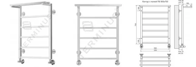 Водяной полотенцесушитель «Terminus» Контур П6 53/70 хром с полкой