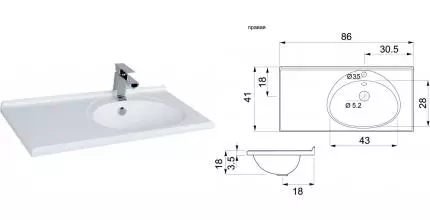 Раковина «Aquanet» Данте 90 литьевой мрамор белая правая Раковина «Aquanet» Данте 90 литьевой мрамор белая правая