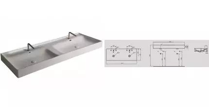 Раковина двойная «Cezares» Touch 121/46 TC07011 фаянсовая белая