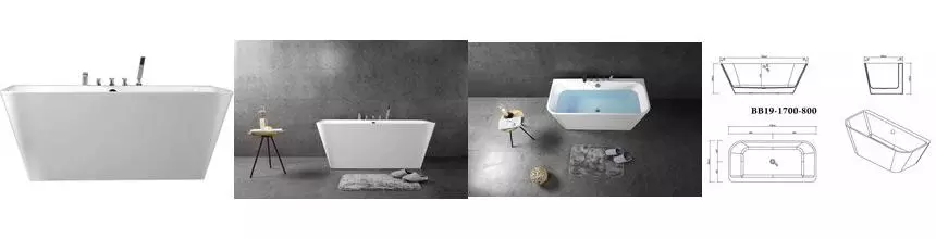 Ванна акриловая «Belbagno» BB19 170/80 с каркасом с сифоном белая Ванна акриловая «Belbagno» BB19 170/80 с каркасом с сифоном белая