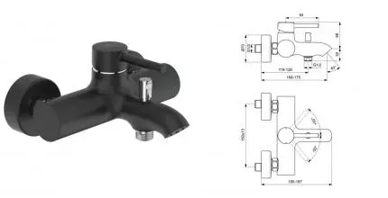 Смеситель для ванны «Ideal Standard» Kolva BC675U4 чёрный матовый/хром Смеситель для ванны «Ideal Standard» Kolva BC675U4 чёрный матовый/хром