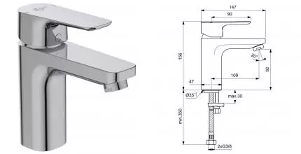 Смеситель для раковины «Ideal Standard» Ceraplan III Slim Grande BC567AA хром