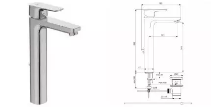 Смеситель для раковины «Ideal Standard» Ceraplan III Slim Vessel BC561AA с донным клапаном хром