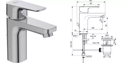 Смеситель для раковины «Ideal Standard» Ceraplan III Slim Grande BC560AA с донным клапаном хром Смеситель для раковины «Ideal Standard» Ceraplan III Slim Grande BC560AA с донным клапаном хром