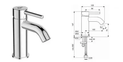 Смеситель для раковины «Ideal Standard» Ceraline BC268AA хром