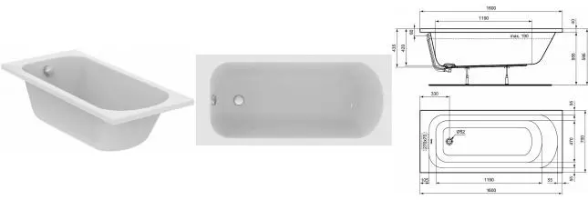 Ванна акриловая «Ideal Standard» Simplicity 160/70 без опор без сифона белая Ванна акриловая «Ideal Standard» Simplicity 160/70 без опор без сифона белая