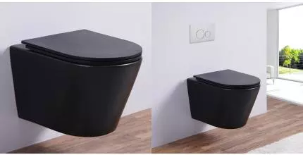 Подвесной унитаз безободковый «Esbano» Clavel чёрный матовый с сиденьем дюропласт с микролифтом чёрное