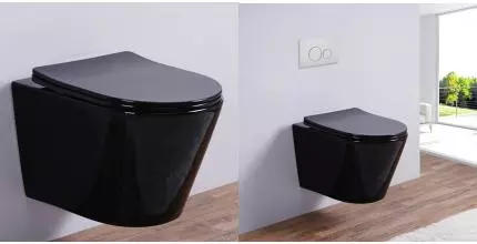 Подвесной унитаз безободковый «Esbano» Clavel чёрный с сиденьем дюропласт с микролифтом чёрное