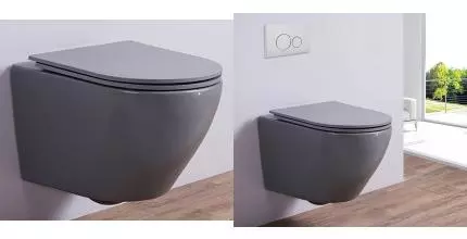 Подвесной унитаз безободковый «Esbano» Azalea серый матовый с сиденьем с микролифтом серое