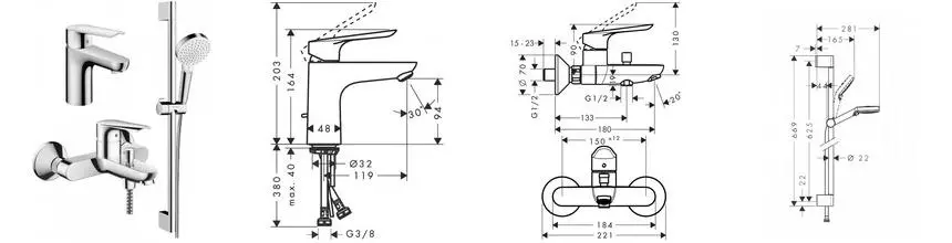 Комплект смесителей «Hansgrohe» Logis E 71178000 71415000 26532400 хром Комплект смесителей «Hansgrohe» Logis E 71178000 71415000 26532400 хром