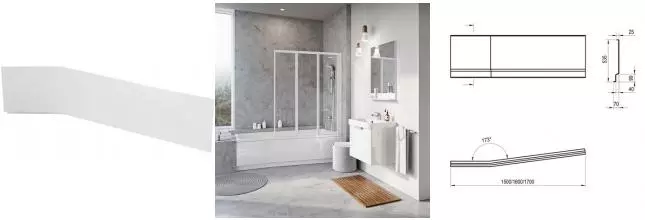 Экран под ванну «Ravak» BeHappy II 170 белый левый