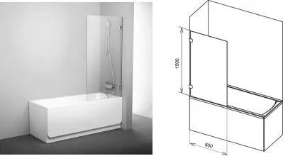 Шторка для ванны Ravak BVS1-80, профиль хром, стекло прозрачное Шторка для ванны Ravak BVS1-80, профиль хром, стекло прозрачное