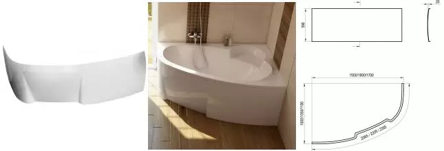 Экран под ванну «Ravak» Asymmetric 150 белый правый