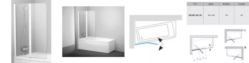 Шторка на ванну стеклянная «Ravak» 10CVS2 100 Transparent/белая левая