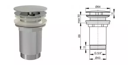 Донный клапан для раковины «Ravak» X01439 без запорного механизма хром