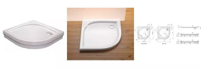 Душевой поддон «Ravak» Elipso PAN 80/80 низкий акриловый четверть круга