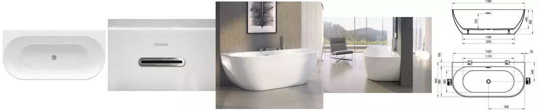 Ванна акриловая «Ravak» Freedom W 166/80 с ножками с сифоном белая Ванна акриловая «Ravak» Freedom W 166/80 с ножками с сифоном белая