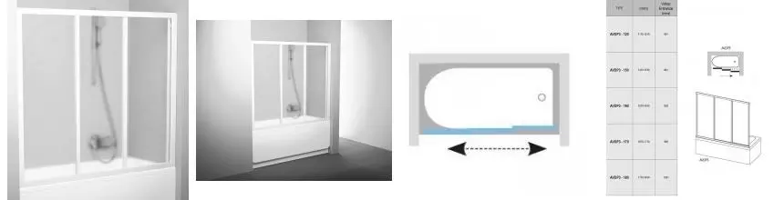 Шторка на ванну стеклянная «Ravak» AVDP3 170 Grape/белая универсальная Шторка на ванну стеклянная «Ravak» AVDP3 170 Grape/белая универсальная