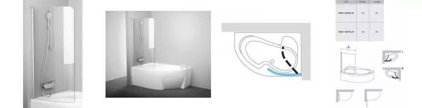 Шторка на ванну стеклянная «Ravak» CVSK1 Rosa 160-170 Transparent/сатин левая