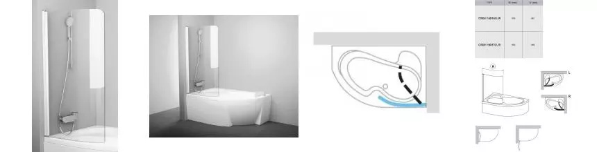 Шторка на ванну стеклянная «Ravak» CVSK1 Rosa 140-150 Transparent/белая левая