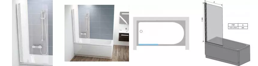 Шторка на ванну стеклянная «Ravak» CVS1 80 Transparent/белая левая Шторка на ванну стеклянная «Ravak» CVS1 80 Transparent/белая левая