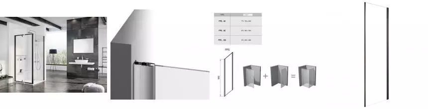 Боковая неподвижная стенка Pivot PPS-100 чёрный + транспарент 90GA0300Z1 · Ravak, 90GA0300Z1