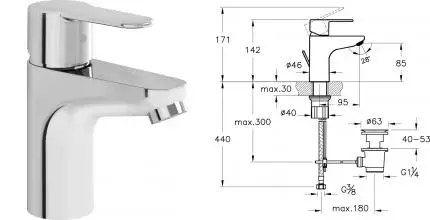 Смеситель для раковины «Vitra» Win S A42594EXP с донным клапаном хром